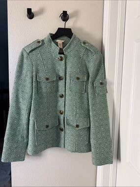 Sundance Military-Style Geometric Tweed Wool Blend Blazer Jacket